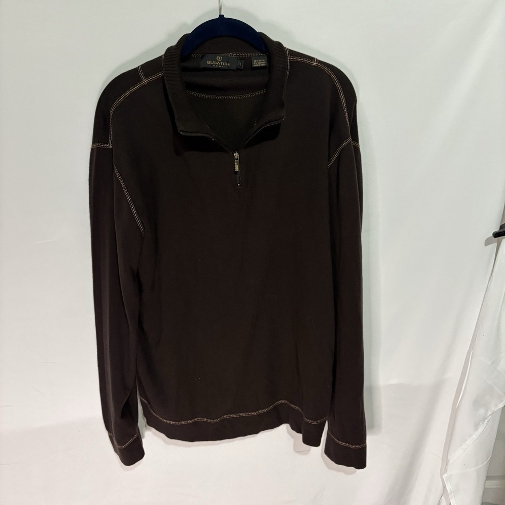 Bugatchi Uomo Men Brown Cotton Cashmere 1/4 Zip Knit Sweater Large